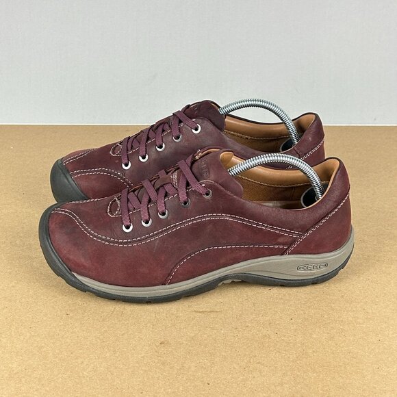 Keen Presidio II Leather Walking Shoes Womens 8.5 Wine Red Low Top Lace Up - Picture 1 of 11